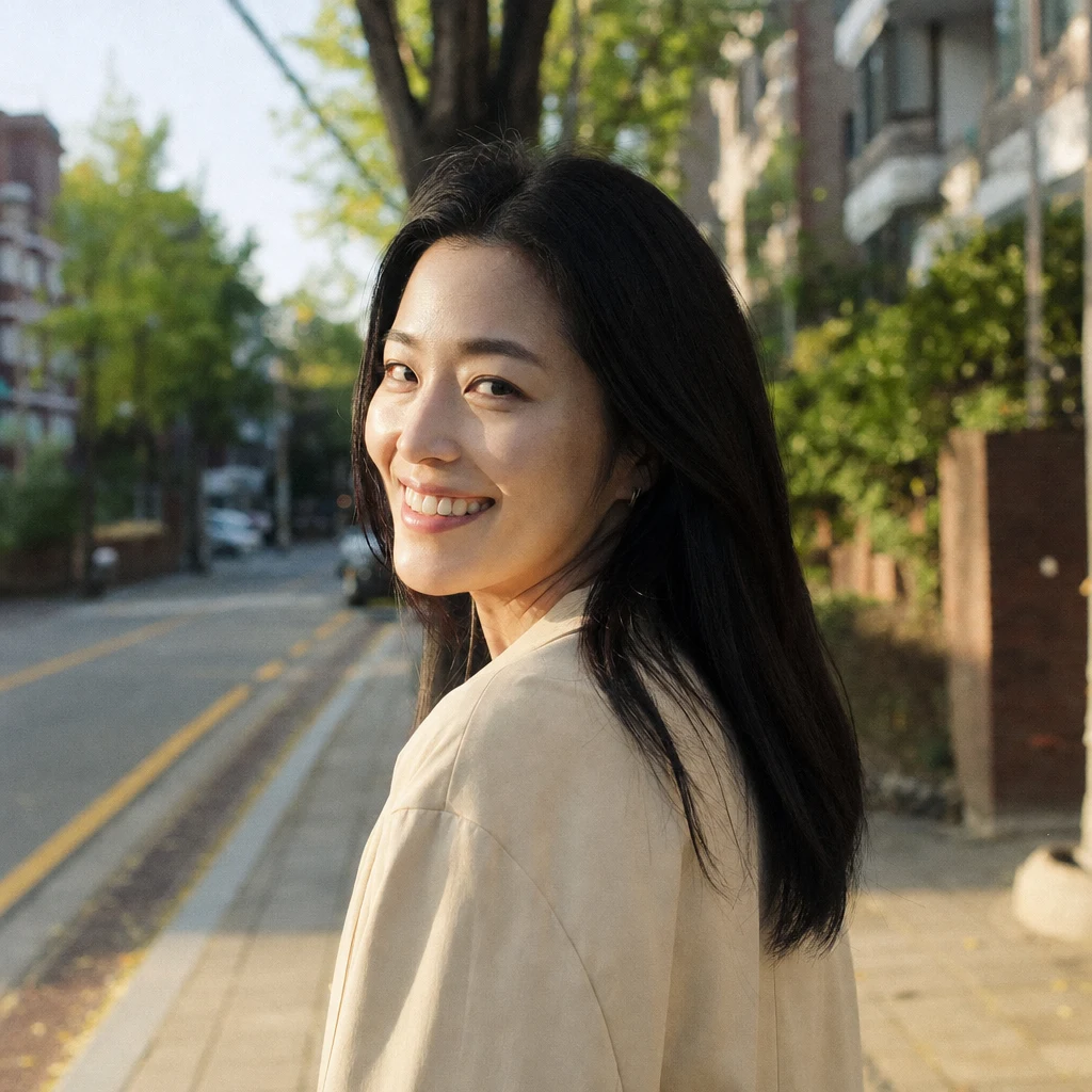 자신감 있게 미소 짓는 30대 초반 여성