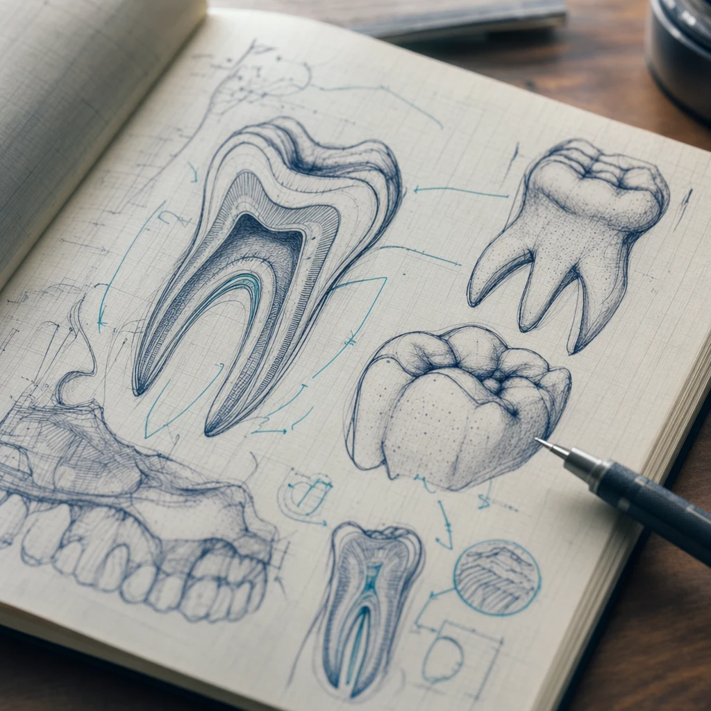 진료 노트의 한 장면 — 손글씨 도면과 정밀 펜