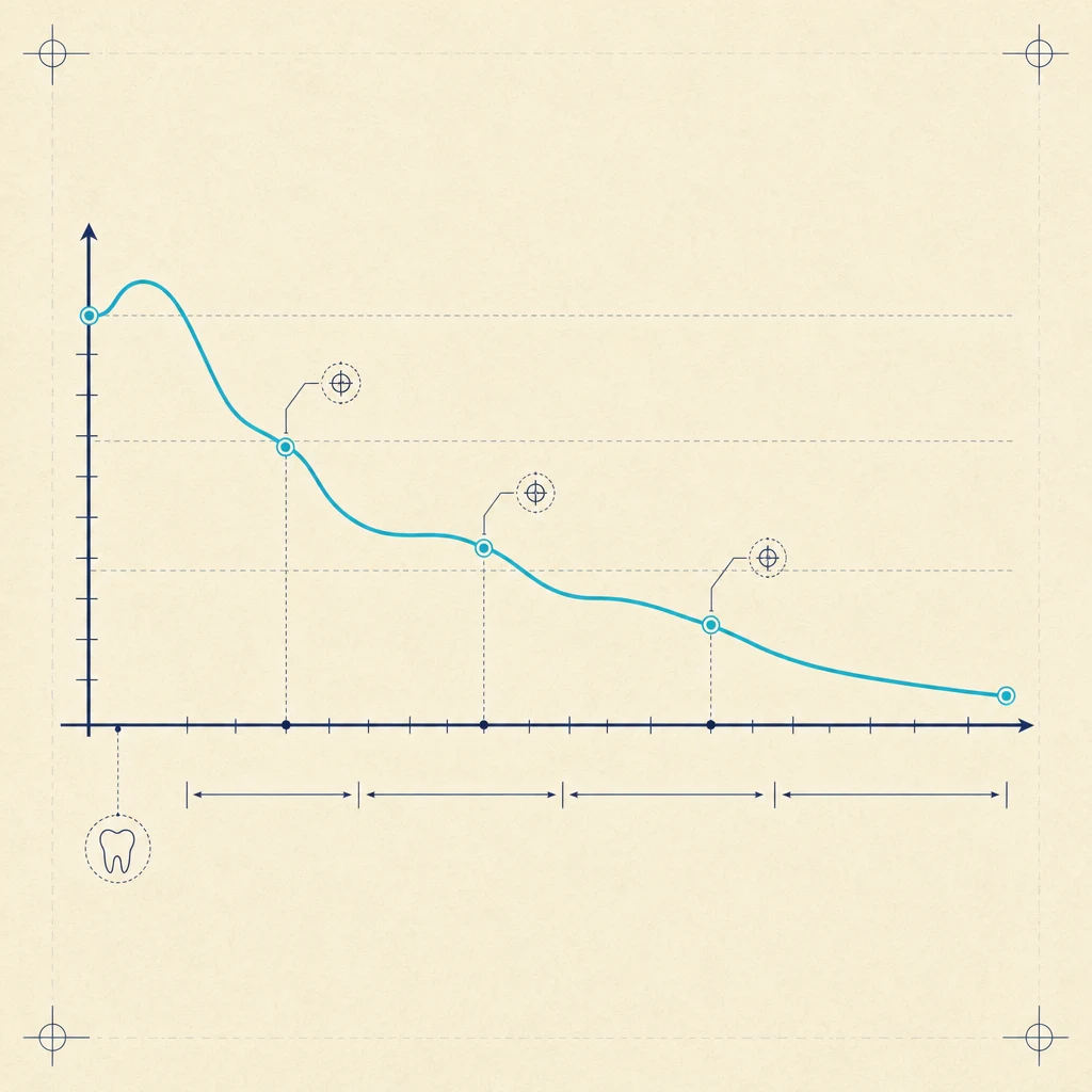 신경치료 후 회복 곡선 — 통증 강도가 시기별로 점진 감소